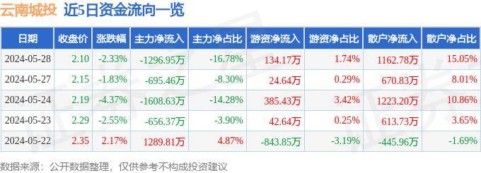 开云 开云体育官网行情快报：云南城投（600239）5月28